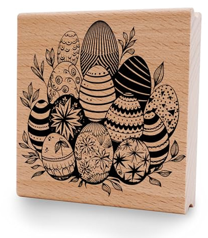 NEWSTAMPS Stempel Frohe Ostereier Motivstempel aus Holz & Gummi zum Karten und Geschenke basteln, Holzstempel für Osterkarte, Grußkarte, Scrapbook, Textilstempel, Deko, Freunde