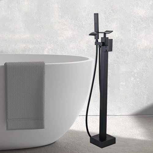 XJTNLB Freistehende Badewanne Armatur Wasserfall Schwarz Badewannenarmatur Duscharmatur Einhebelmischer Mischbatterie Dusche mit Brause