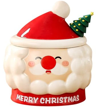 Weihnachtsbecher Keramik, 430ml Weihnachtstasse Weihnachten Kaffeetasse mit Deckel und Löffel, Süße Weihnachtsmann Tassen, Weihnachten Becher Teetasse Milch Tasse für Paar, Freundin, Mama und Papa