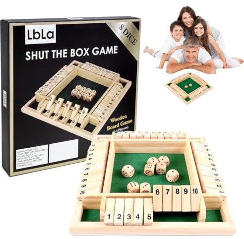 songyea Shut The Box Spiel, 4 Spieler Würfelspiel, Brettspiel aus Holz, Klassische Würfelspiele, Reisespiel, Family Brettspiele, Urlaub unterhaltsames Spiel