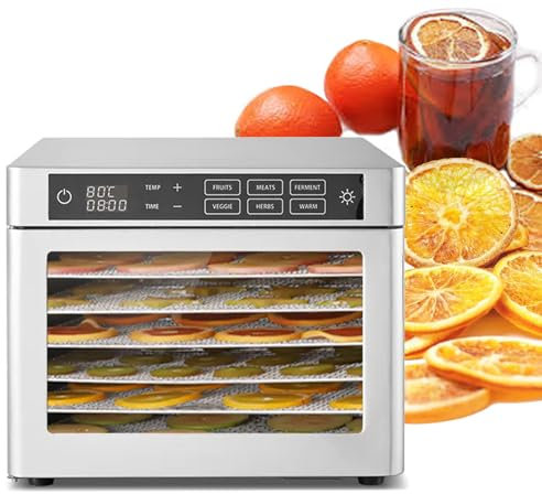 Deshidratador de alimentos comercial de 500 W, temperatura digital y temporizador, bandejas de acero inoxidable, máquina secadora de alimentos eléctrica, para alimentos y cecina, verduras, frutas, 1
