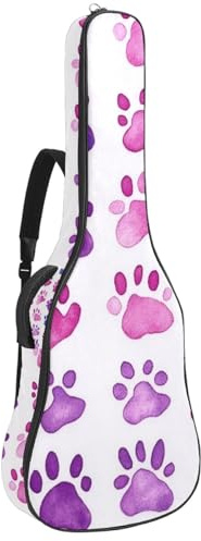 KengjuTesu 43 Zoll Akustikgitarre Softcase mit Rucksackgurt und 2 Taschen Lila Blau Hundepfote, keine Polsterung Rucksack Wasserdicht Oxford Tuch Bassgitarre Gigbag für Konzertgitarre, mehrfarbig,