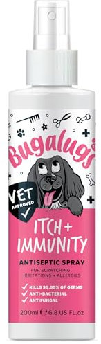 BUGALUGS Itch & Immunity Antiseptic Spray – Helps Soothe Itchy Skin, Paws, Ears - Licking, Scratching - Perfect for Small, Medium & Large Dogs