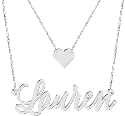 UMAGICBOX Personalisierte Namens-Choker-Kette - 925er Silber oder Edelstahl mit Herz-Anhänger, Geschenk für Frauen und Mütter zu Weihnachten, Geburtstag, Hochzeitstag (Silber)