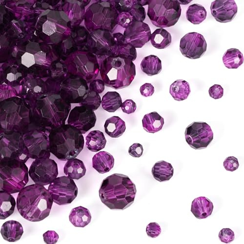 FASHEWELRY Lot de 4 brins de perles rondes à facettes violettes - 4 tailles - Perles détachées en cristal transparent peintes à la cuisson - Pour travaux manuels, bracelets, boucles d'oreilles
