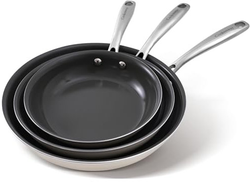 Cookersway Set di pentole antiaderenti, 20, 24, 28 cm, padelle antiaderenti ceramiche, padelle per friggere uova, senza PTFE, PFOA, PFAs, sicuro per forno e lavastoviglie, grigio cenere.