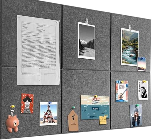 Pinnwand Groß 90x60cm Pinnwand Filz Selbstklebend mit 60 Reißzwecken, 6 Stück 9mm Dick Pinwand, Vision Board für Fotos, Notiz Memoboard für Zuhause Küche Büro Schule,dunkelgrau