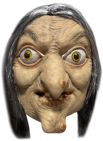 Adorling Halloween Maske Gruselige Hexenmaske Alte Hexenmaske mit Langen Haaren Gesicht Latex Horrific Alte Hexe für Halloween Karneval Party Kostüm Cosplay Dekorationen