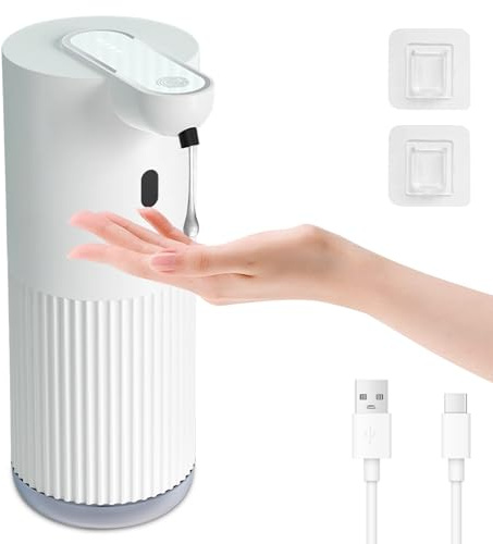 Cuteefun Liquid Soap Dispenser, 400ml Rechargeable Automatic Hand Soap Dispenser, 4 Levels Adjustable, IPX5 Waterproof, Wall Mounted, Touchless Infrared Sensing for Bathroom, Kitchen, Ribbed White