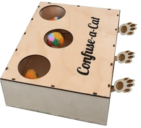 Generico Cat Hunting Box – Natural Wood, nachhaltiges Informationsspiel, interaktives Arbeitsspielzeug | Werfen Sie das Holz mit Spielöffnungen für verspielte Katzen und neugierige Hunde im Haus