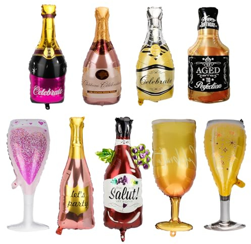 STNRST-IN 9 palloncini per champagne, in alluminio con elio in Mylar palloncini, per whisky, per il giorno della fortuna, matrimonio, fidanzamento, festa, addio al nubilato, accessori per feste e