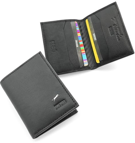 JAGUAR Porta Carte di Credito Uomo in Pelle con Protezione RFID e Logo Distintivo, Portacarte Uomo Portadocumenti Leggero e Comodo, Idea Regalo per Compleanno, Occasioni Speciali (Nero)