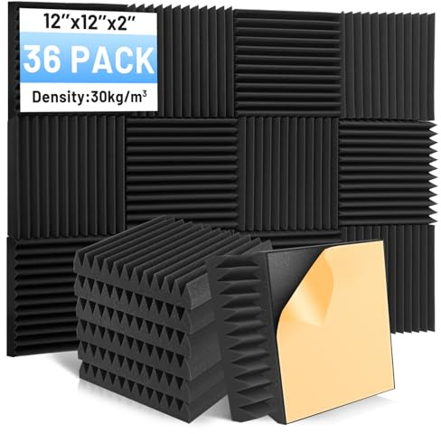Focusound 36 Pack Sound Proof Foam Panels, 2 x 12 x 12 Acoustic Foam Panels With Self-Adhesive, High Density Soundproofing Wedge Panels for Studio Office Game Room