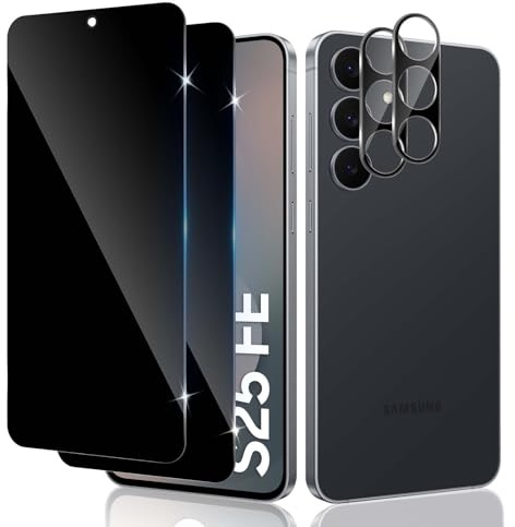 LiiLaa Sichtschutz für Samsung Galaxy S25 FE 5G, 2 Stück Anti Spy Gehärtete Glas Schutz Folie und 2 Stück Kameraschutz, 9H Härte Privacy Folie Kratzfest Sichtschutzfolie blickschutz