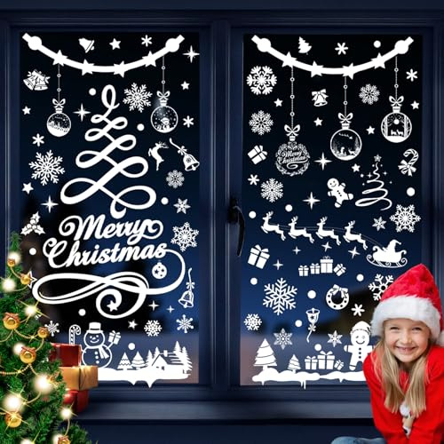 351 Stück Fensterbilder Weihnachten Selbstklebend, FUKPO Weihnachts Fensterbilder Kinder Weihnachtsfenster Bilder, Fenstersticker Groß Weihnachtsbilder Fenster Fensterbild Winter Weihnachtsdeko