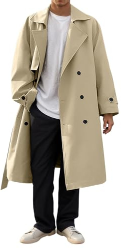Foweknow Trench Coat - Cappotto invernale lungo da uomo, per lavoro, tempo libero, oversize, giacca a vento comoda, tinta unita, vestibilità regolare