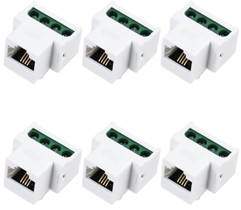 JiaHeHe 6 adaptadores RJ11 para panel de montaje, módulo telefónico CAT3 Keystone, extensión RJ11 hembra 6P4C hembra a conector roscado de 4 pines, conexión sin soldadura para montaje en pared