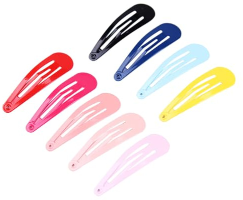 Mikinona 100pcs Snap Clip Metal Hair Accessory Barrettes for Girls Boys and Girls Assorted Glossy Water Drop Shaped Hair Clips Random Color