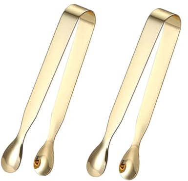 jojofuny 2 pièces Lot de Pinces Inox Dorées pour Sucre et Glaçons Mini Pinces Service Polyvalentes pour Buffet Bar Cocktails et Cuisine