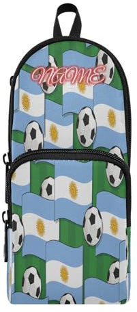 HMZXZ Custom Pencil Case Flags Soccer Balls,Pencil Pouch for Girls Boys Kids, Personalised Football Pen and Pencil Stationery Organizer Bag for School