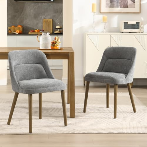 chairus Set di 2 Sedie Cucina in Tessuto Sedia Imbottita con Schienale rinforzato Sedia da Pranzo con Gambe in Legno per Sala da Pranzo/Soggiorno/Ristorante, Grigio