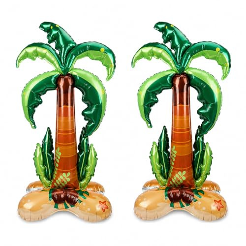 Catelves 2 Stück Aufblasbare Palme Hawaii Deko (150x80 cm) – XXL Palmen Luftballons aus Alufolie für Sommer, Beach, Garten Deko draußen, Tropische Strandparty & Karibik Party