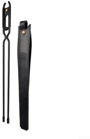 Pinzas de fuego con agarre de cuero para chimenea y fogata, agarrador de troncos de acero resistente con mandíbulas dentadas para un manejo seguro de la madera, herramienta de hogar para uso doméstico