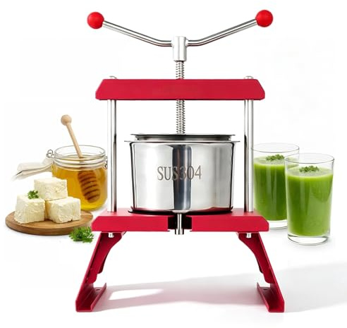 Extractor manual de prensa de miel, trituradora de manzana de 2,5 L, prensa de vino de frutas de acero inoxidable, desmontable, 2,5 mm de grosor, con bolsa de filtro para frutas, verduras, vino, miel