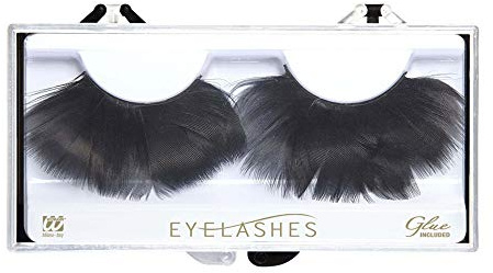 Widmann 2825C - Künstliche Wimpern aus Federn, Schwarz, mit Klebstoff, Schminkzubehör, Karneval, Mottoparty, Halloween