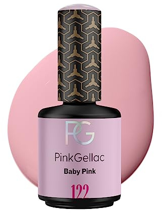 Pink Gellac Gel Nagellack UV, Veganes Nagelgel - 122 Baby Pink 15 ml | Gelnagellack für UV Lampe, Einfache Anwendung Nail Polish für 14 Tage Salonqualität, Gellack Made in Holland