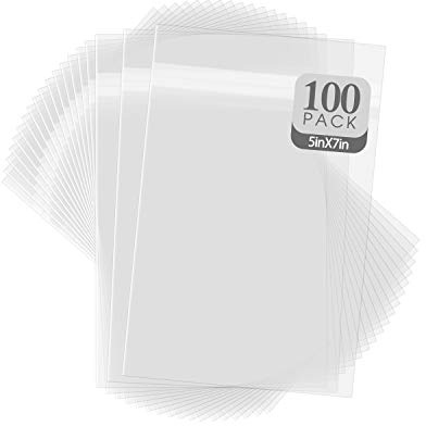 Golden State Art, Pack of 100, 5 1/4 X 7 1/8 inches Crystal Storage Bags - Acid-Free Clear Sleeves Fit for 5x7 Photo Framing Mats Gifts (NS1)