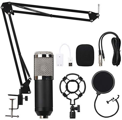 AKT Bm800 Micrófono Condensador Grabación de Sonido Micrófono Karaoke Micrófono Set Mic con Soporte para Computadora