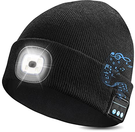 WEITOO Unisex Bluetooth Beanie Cap Light, Upgraded Musical Knitted Cap with Headphone and Built-in Stereo Speakers & Mic, Gifts for Men Women Dad