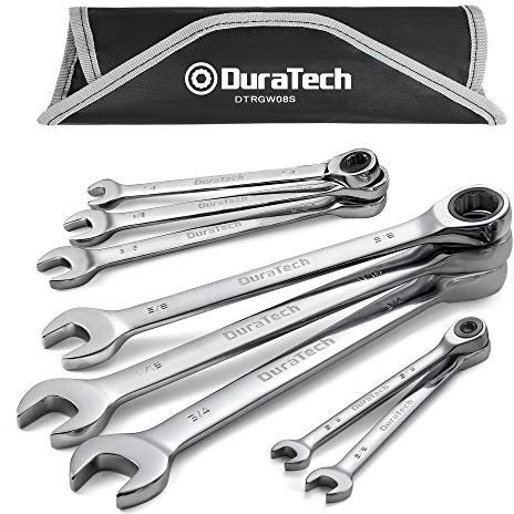 DURATECH Ratcheting Wrench Set, Combination Wrench Set, SAE, 8-piece, 5/16 to 3/4, CR-V Steel, with Pouch
