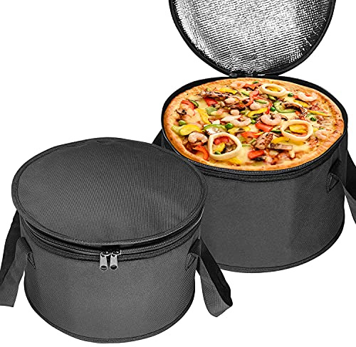 yongzhenlite 2 Pack 11X7 inch Oversized Insulated Round Thermal Casserole Food Carrier,Reusable Insulated Lunch Cooler Bag,Pie Carrier for Potluck,Picnics,Collapsible Cooler for Hot/Cold Food (Black)