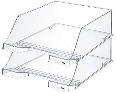 HAN Briefablage KLASSIK XXL - 2 STÜCK, DIN A4/C4, extra hohe Ausführung, Schreibtisch Organizer, Bürobedarf, Büromaterial, Briefkorb, Dokumentenablage, 1047-23, transparent-glasklar