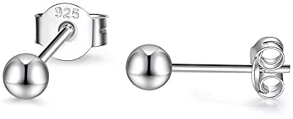 PRETTERY Boucles d'oreilles Femme Argent 925, Clous d'oreilles Ronds pour Femme Fille, Couleur Argent/Or jaune/Or Rose, Diamètre 3mm/ 4mm /5mm