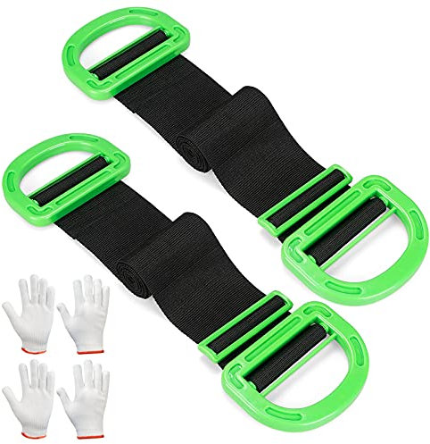 Transportgurt - 2 Pack Schwerlast Tragegurt mit Griffen Verstellbar Hebegurte(Vier Schutzhandschuhe Enthalten) Tragegurte Umzug Für Umzugskartons, Möbel, Matratzen usw.