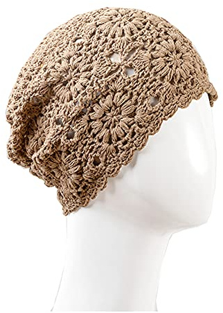 FSSTUD Crochet Beanie Mütze Häkelmütze Strickmütze Skullcap Gehäkelte Baggy Mütze Wintermütze für Damen Khaki