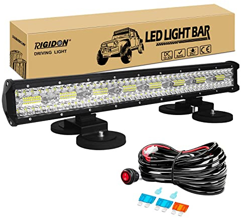 RIGIDON 8D 23 tum 58 cm 480W LED-ljusstång med 12V ledningsnät, magnetfästen, terrängbelysning LED arbetsljusstång för SUV ATV traktor lastbil 4x4 bil, 6000K vitt dimljus