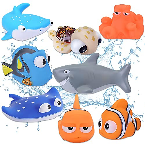 Buscando a Nemo Toys - 8 piezas Buscando a Dory Nemo juguetes de baño flotantes animales marinos squirt juguete de baño para niños pequeños ducha y natación juguete