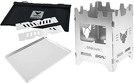 FENNEK Hobo Premium TITAN XL-Set | der sehr leichte und faltbare Outdoor Kocher aus hitzebeständigem Titan | Mit umfangreichem Zubehör | Made in Germany
