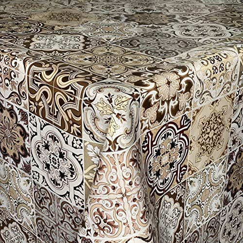 KEVKUS Tovaglia cerata 01657-05 mosaico piastrelle marocchine marrone-beige rettangolare ovale (bordo: passamontagna (bordo all'uncinetto), 140 x 260 cm, ovale)