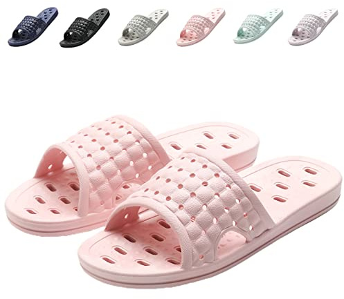 COZYAREA Shower Shoes Quick Dry Non-Slip Bathroom Slippers for Men Women Dorm Home Slides Pink Size 6.5-7 Women/5.5-6 Men