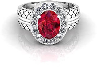 Akshita gems 14,25 Ratti 13,45 Karat zertifizierte A+ Qualität natürlicher Rubin-Manik-Edelstein Panchdhatu Adjaistaible versilberter Ring für Damen und Herren, Messing, Rubin-Manik, Messing, Rubin