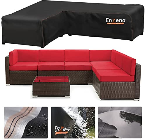 Enzeno Funda para Muebles de jardín, en Forma de L, Impermeable, para Muebles de jardín, 420D, Tela Oxford para sofá de Esquina, Grupo de salón de Esquina, Muebles de salón, (222 x 286 x 87 cm)