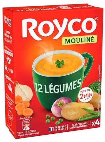ROYCO - Sachets de soupe aux 12 légumes, format mouliné 64g - Préparation rapide et facile pour une pause délicieuse - Idéal pour les repas rapides et sains. - Lot De 4 - Vendu Par Lot