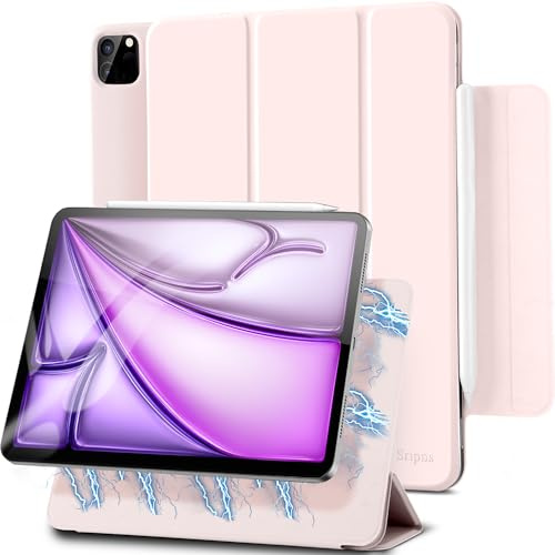 Sripns Magnetische Hülle für iPad Air 13 Zoll M4/M3/M2 (2026/2025/2024) und iPad Pro 12.9 Zoll (2022/2021/2020), Ultra Schlank Schutzhülle mit Trifold Ständer und Auto Schlaf/Wach - Rosa