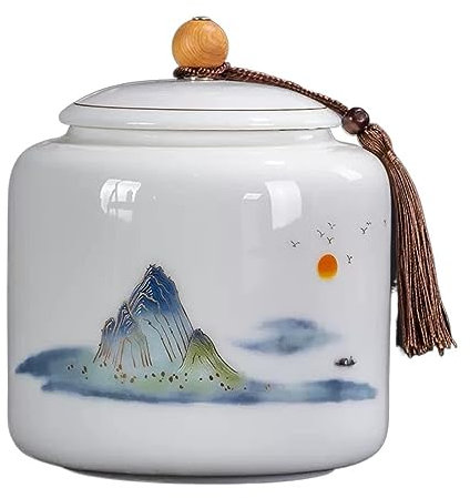 JTBDWOSK Porcelain Tea Tin for Loose Tea, Airtight Tea Tin, Storage Tin for Food, Chinese Style Canister with Pattern Decoration, Tea Tin/Coffee Tin/Coffee Tin,B