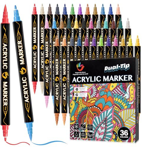 FINGERTIP STORY 36 Farbe Acrylstifte für Steine Wasserfest Stifte Steine Bemalen wasserfest für Ostern Basteln Leinwand Ostereier Holz Schule Manga Kunstler Hochzeit